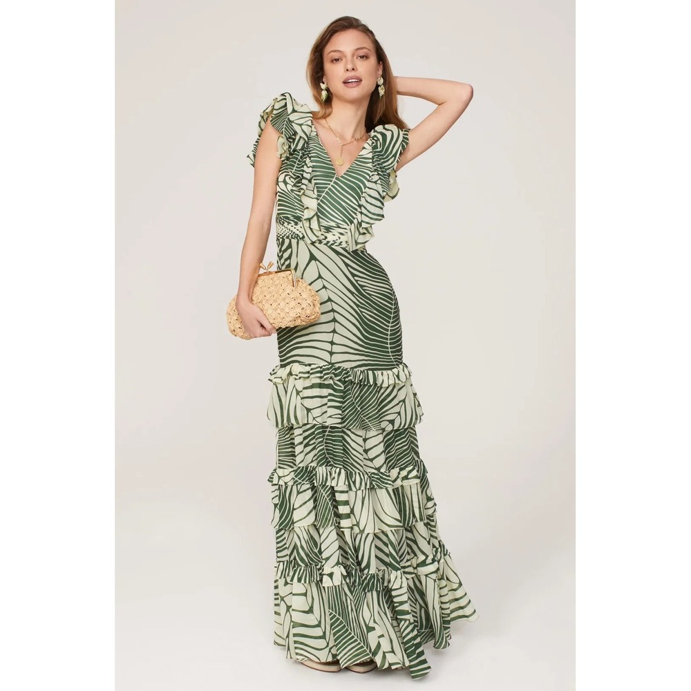 Andres Otalora Mesay Maxi Dress Green Palm Print Size‎ 10